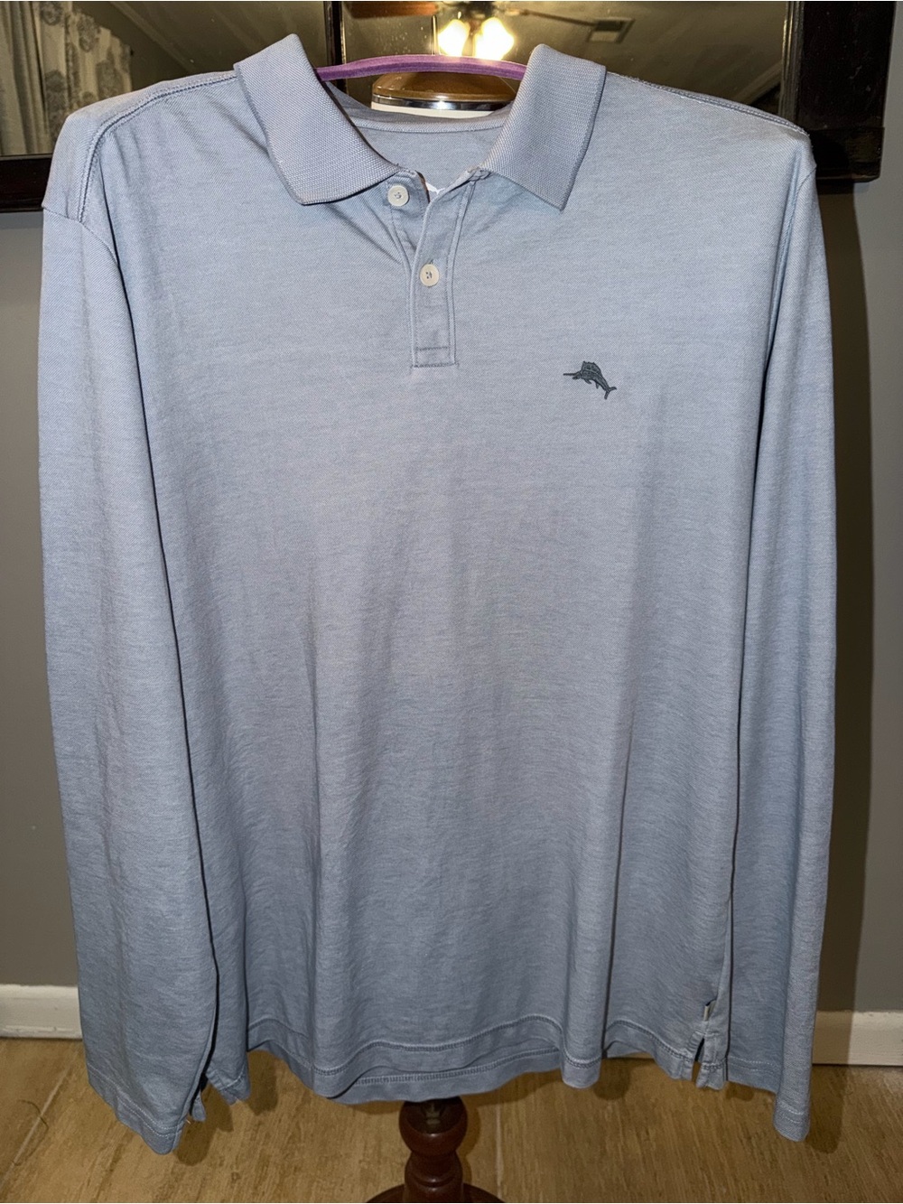 Tommy Bahama Light Blue Long-Sleeve Polo with marlin  Emblem